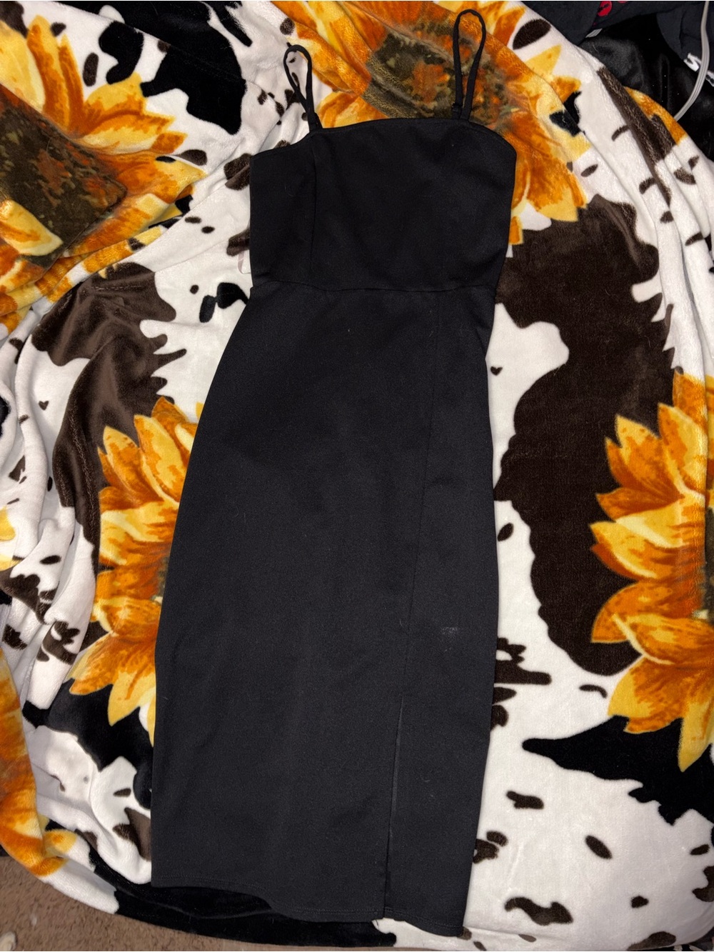 Black Spaghetti Strap Bodycon Dress with split